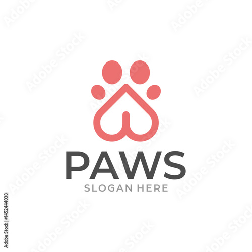 Simple Modern Logo Paw And Heart Shape For Pet Care Company Editable Vector