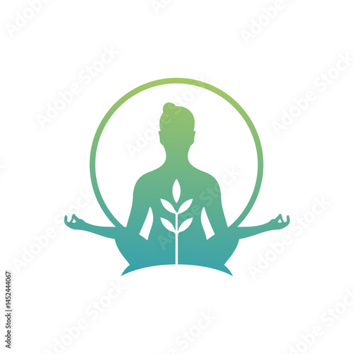 Sleek, Modern And Elegant Yoga Pose Combine With Natural Element Logo Design Illustration, Can Be Use For Any Companies Related To Wellness, Mental Health, Yoga, Therapy etc. Editable Vector