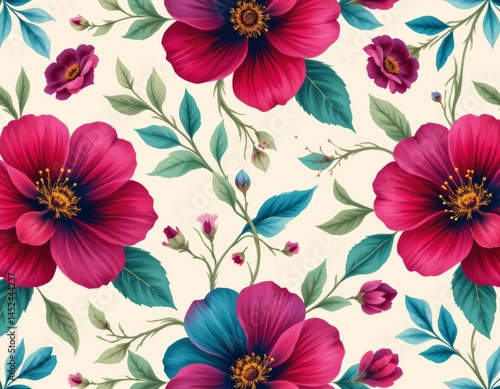 Wallpaper Mural Floral Pattern with Pink and Blue Flowers Torontodigital.ca