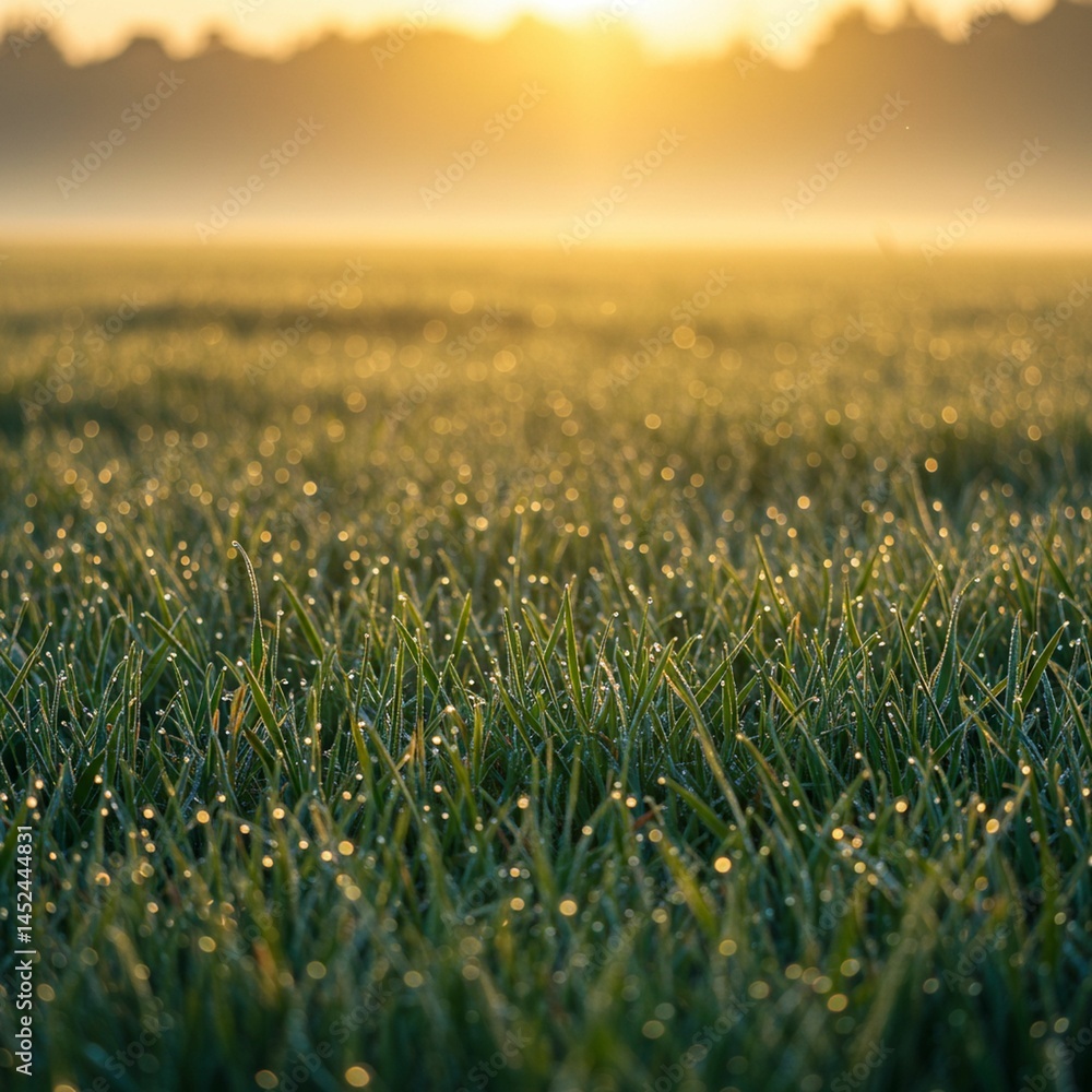 Naklejka premium field of grass and sunset