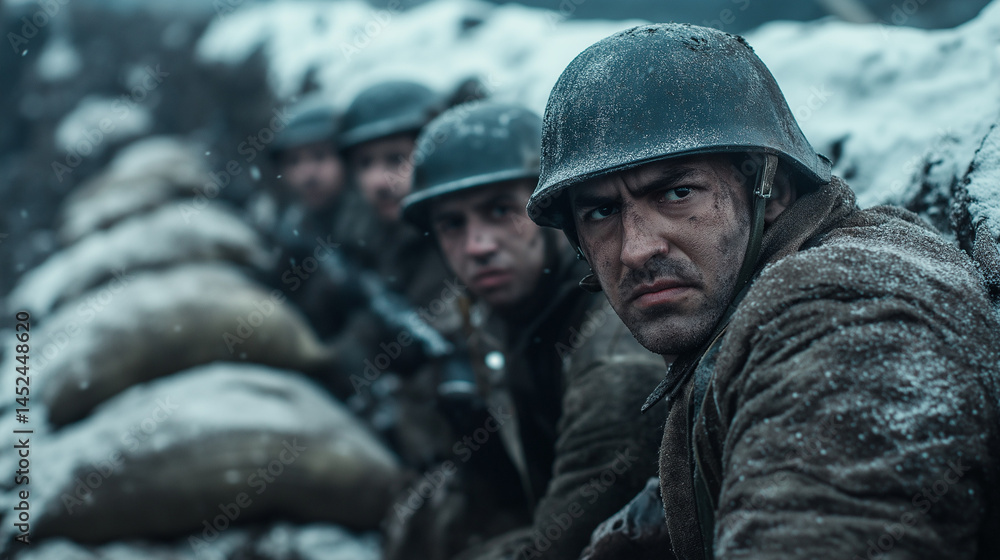 A creative asset designed around marines deployed in the arctic: braving bitter cold in full regalia, united under a respected military organization. A creative asset designed around marines deployed in the arctic: braving bitter cold in full regalia, united under a respected military organization.