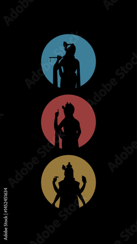 Happy Janmashtami  With colorfull sky Background Silhouette abstract Vector Illustration design. illustration for Krishna Janmashtami Happy Janmashtami lord Krishna Playing Flute.