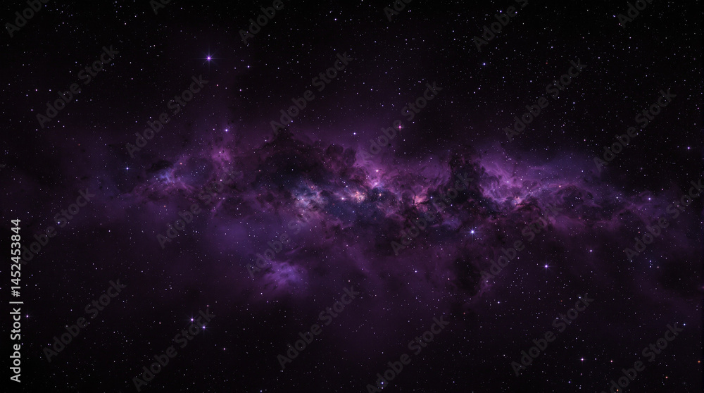 Cosmic Tapestry: An awe-inspiring display of stars and nebula, a deep space panorama, capturing the mystery of the universe and celestial beauty in shades of purple and darkness. Cosmic Tapestry: An awe-inspiring display of stars and nebula, a deep space panorama, capturing the mystery of the universe and celestial beauty in shades of purple and darkness.
