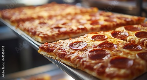 Wallpaper Mural Fresh Pepperoni Pizza in Display Case  Hot and Delicious Fast Food Close-Up Torontodigital.ca