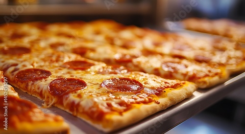 Wallpaper Mural Fresh Pepperoni Pizza in Display Case  Hot and Delicious Fast Food Close-Up Torontodigital.ca