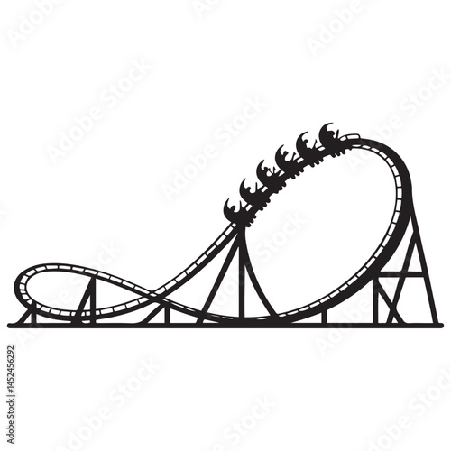 Vector roller coaster ride silhouette park. Rollercoaster icon illustration skyline concept Vector Black silhouettes. with white background