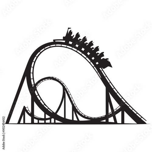 Vector roller coaster ride silhouette park. Rollercoaster icon illustration skyline concept Vector Black silhouettes. with white background