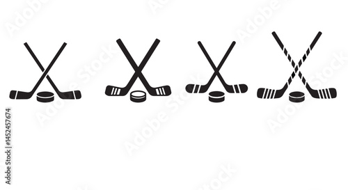 "Hockey Stick and Puck Icon Set"