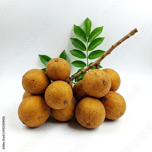 Bunch of Fresh Longan Fruits with Leaves