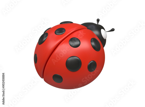 3d image of a ladybug. A cute ladybug with black spots on its red back. An insect in a 3d cartoon style