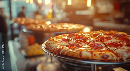 Wallpaper Mural Fresh Pepperoni Pizza in Display Case  Hot and Delicious Fast Food Close-Up Torontodigital.ca