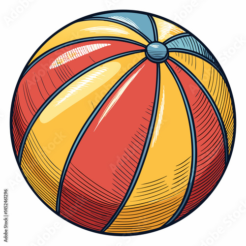 Create a vector illustration of a bold-stroked beach ball, featuring a thick, clearly defined outline.  The design should be vibrant and easily scalable.