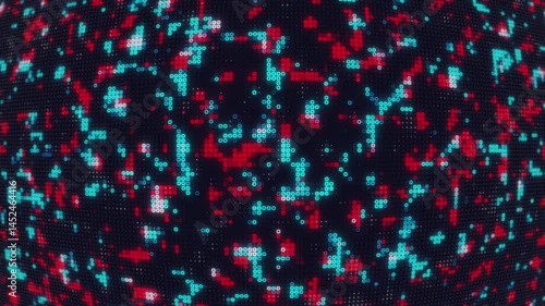 Abstract Digital Pixelated Background With Red And Blue Lights Creating Dynamic Pattern Video Animation