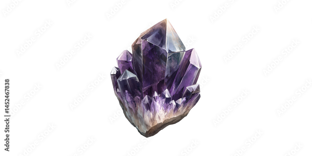 Amethyst Crystal Cluster. Symbol Of Healing And Spiritual Energy Isolated On Transparent Background Amethyst Crystal Cluster. Symbol Of Healing And Spiritual Energy Isolated On Transparent Background