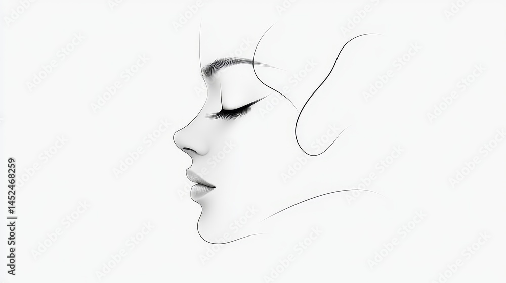 Abstract drawing of a woman's face art studio minimalist style contemporary environment side view for creative expression Abstract drawing of a woman's face art studio minimalist style contemporary environment side view for creative expression