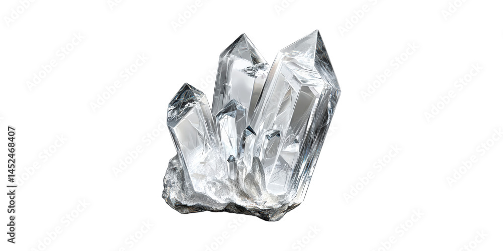 Clear Quartz Crystal Cluster. Symbol Of Healing And Energy Amplification Isolated On Transparent Background Clear Quartz Crystal Cluster. Symbol Of Healing And Energy Amplification Isolated On Transparent Background