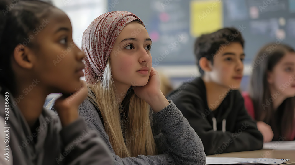 7. A diverse group of students in a classroom discussing global issues, showing the power of inclusion (4) 7. A diverse group of students in a classroom discussing global issues, showing the power of inclusion (4)