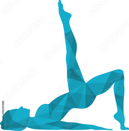 Colorful yoga day pose. Yoga pose with lowpoly pattern vector isolated.