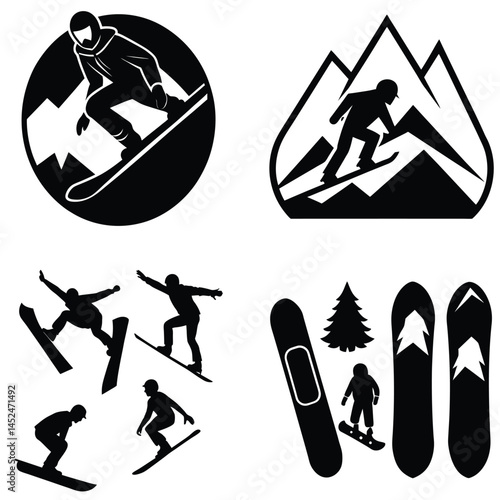 Snowboarding Silhouettes Action Sports Graphics for Design Projects