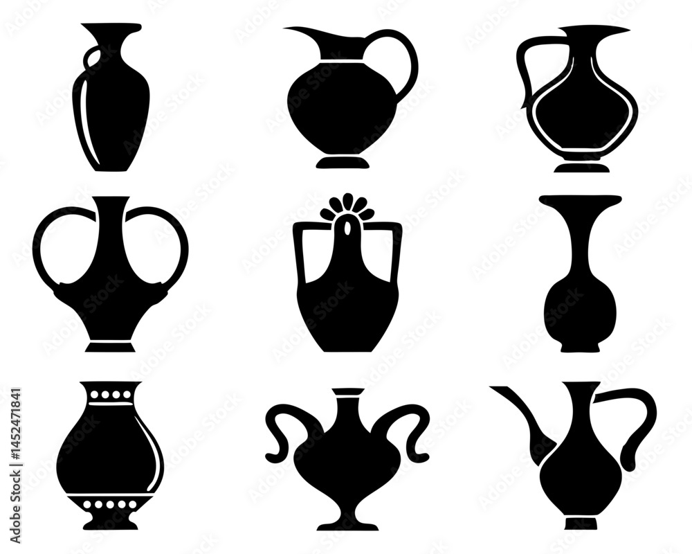 Iranian Style Jug Silhouette Set – 9 Unique Pitcher Designs
Iranian Style Jug Silhouette Set – 9 Unique Pitcher Designs