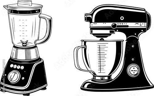 Blender and KitchenAid Style Stand Mixer Illustration