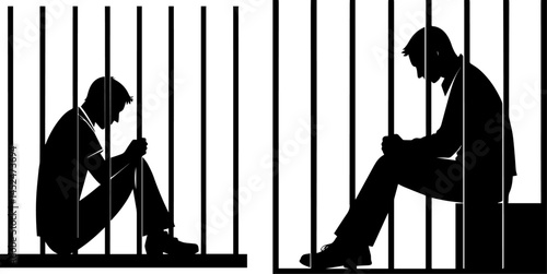 Silhouetted Figures Behind Bars Illustration