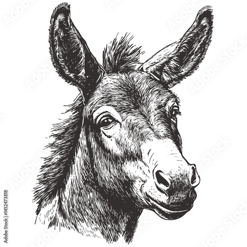 Vintage donkey, black sketch vector, rough woodblock style, old engraving animal, rustic farm artwork, hand drawn donkey art, retro barn illustration, classic livestock print,