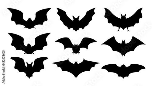 set of halloween bat silhouette vector on tranparent background