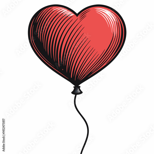 Design a bold, vector illustration of a heart-shaped balloon with a thick, pronounced outline.  Include subtle shading for depth.