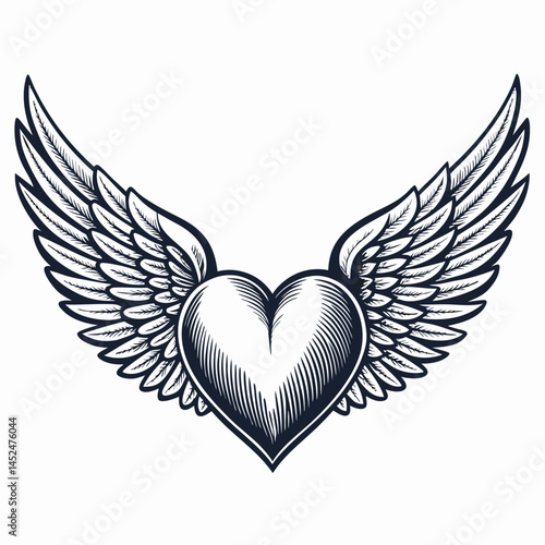 Create a vector illustration of a bold, winged heart with strong strokes.  The design should be impactful and visually striking.