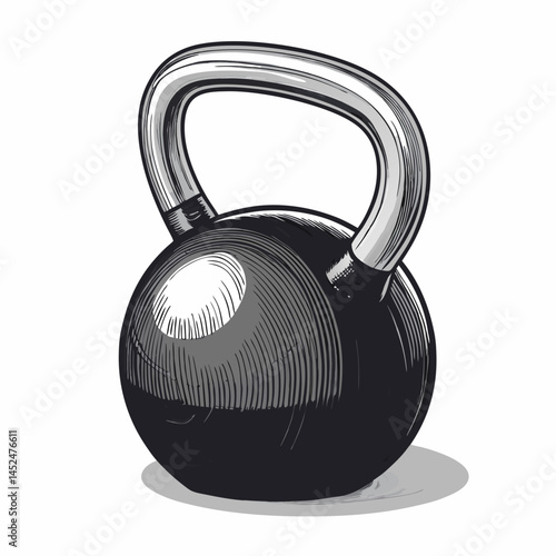 Create a vector illustration of a kettlebell with a handle, featuring a bold, thick stroke outline.  The design should be clean and easily scalable.