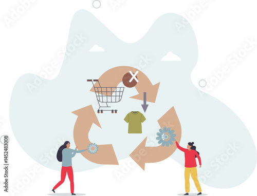 Save earth with reduce, reuse, repair or recycle strategy.Zero waste circle with goods or materials manufacturing and resources consumption reduction lifestyle. character life .