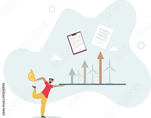 Environmental engineer as sustainable future energy work.Professional ecological power supply development with alternative electricity and green engineering . character life .