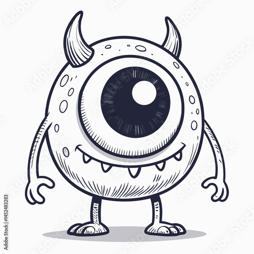 Create a bold, vector illustration of a monstrous eyeball character with thick black outlines, suitable for a graphic design project.  Focus on a striking and memorable design.