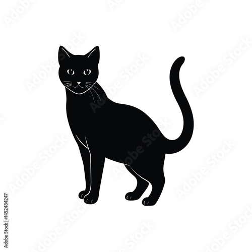vector illustration of black cat on white background.Black cat playfully catching colorful lollipop, mid-air candy chase on white background, joyful moment captured.
