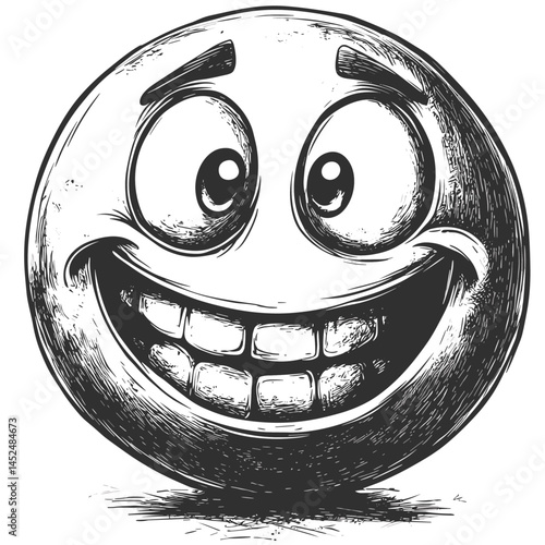 Retro black and white emoji, vintage hand drawn illustration, simple sketch in old engraving style, classic cartoon expression, monochrome line art, aesthetic doodle, humor art