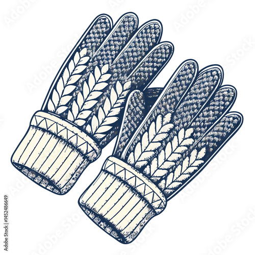 Create a vector illustration of a pair of bold, winter gloves with thick, contrasting outlines.  Focus on clean lines and a minimalist style.