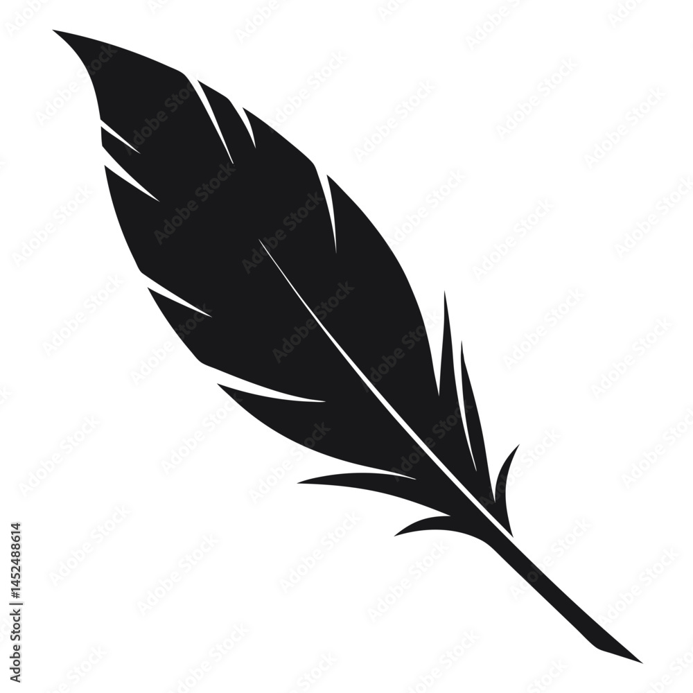 Obraz premium Elegant Black Feather Silhouette on White Background 