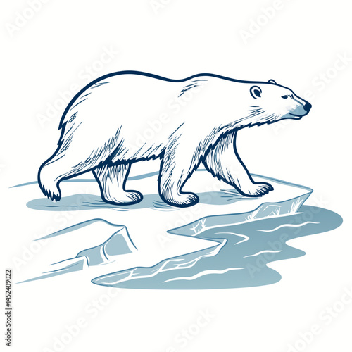 Create a vector illustration of a bold-stroked polar bear walking, showcasing its powerful gait and fur texture.