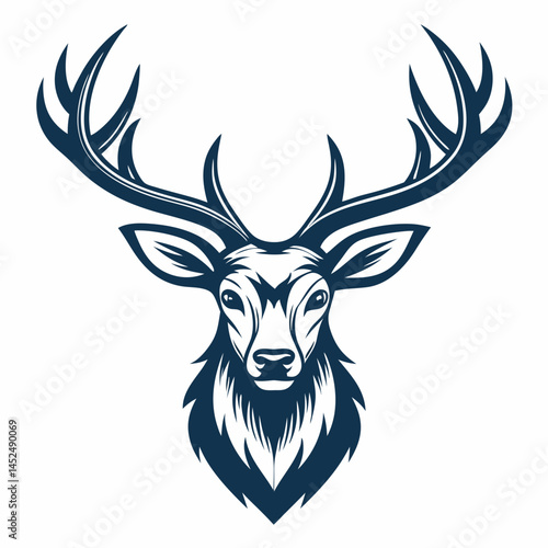 Create a bold, vector illustration of a reindeer head with antlers, emphasizing thick outlines and a simplified, stylized design.