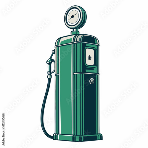 Create a bold, vector illustration of a retro gas pump with a single, prominent nozzle.  Style should be clean and easily scalable.