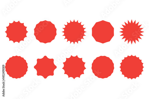 Collection set of red blank starburst shape tag sticker for special sale discount by illustration and EPS file.