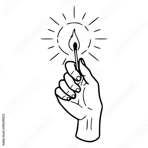 hand holding burning match vector artwork