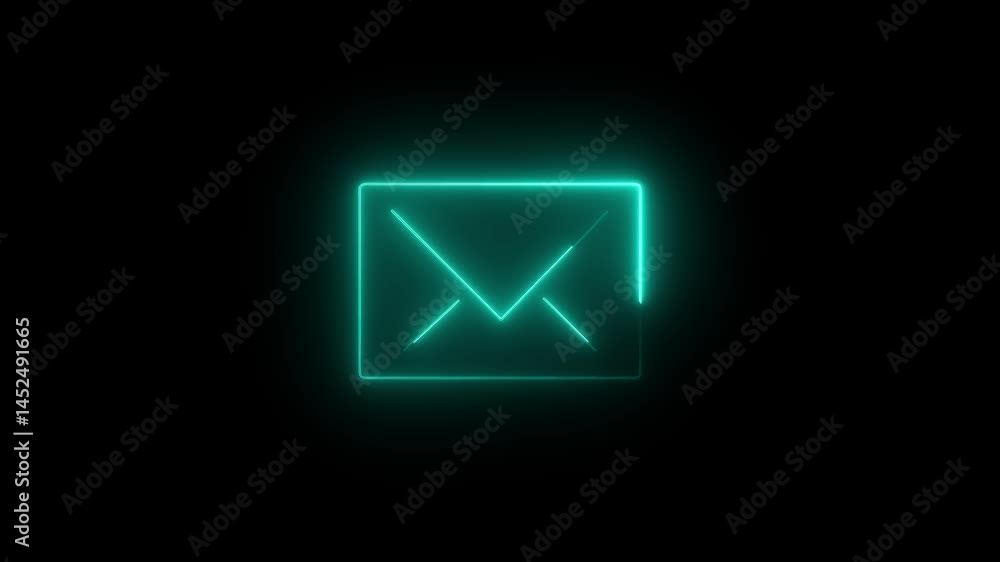 Neon glowing message box icon animation text chat box sign symbol on black background. 4k Neon glowing message box icon animation text chat box sign symbol on black background. 4k