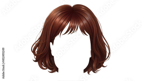 purple, brown, black, yleow, green, blue wigs on transparent background, PNG.