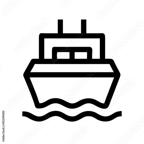 Ferry boat icon in minimalistic design on a wave background  
