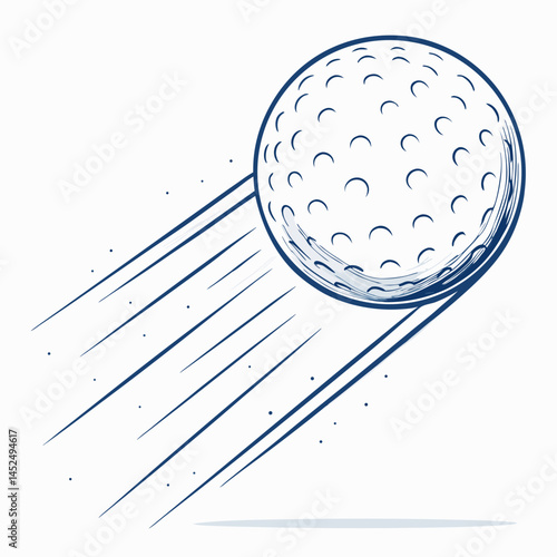 Create a vector illustration of a snowball in flight, featuring a bold, thick black stroke outline.  The snowball should appear dynamic and fast-moving.