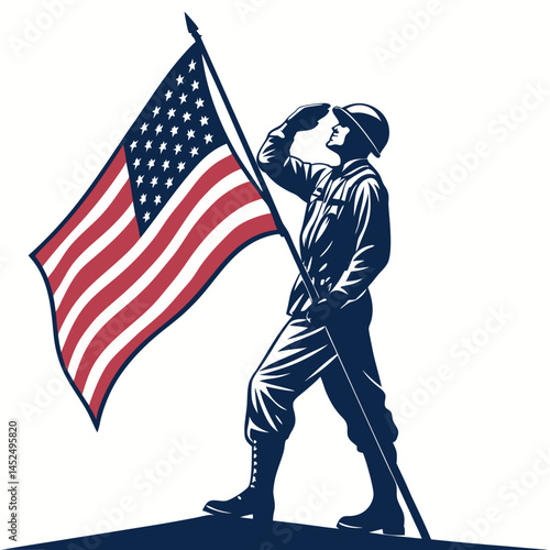 Create a bold, vector illustration of a soldier in crisp uniform sharply saluting.  Ensure strong line weight and clean details.