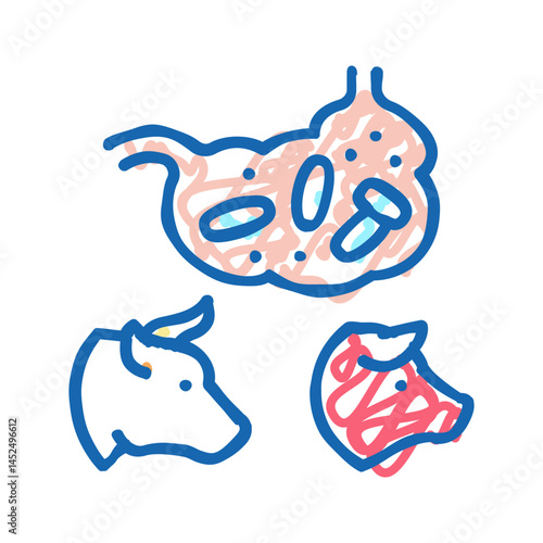 coli bacillus domestic animal icon doodle illustration
