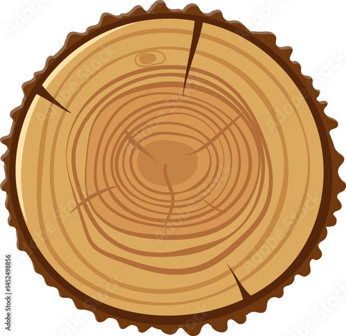 Tree trunk section displaying detailed growth rings, highlighting the passage of time and the intricate life cycle of a tree, with rich textures and patterns in natural wood